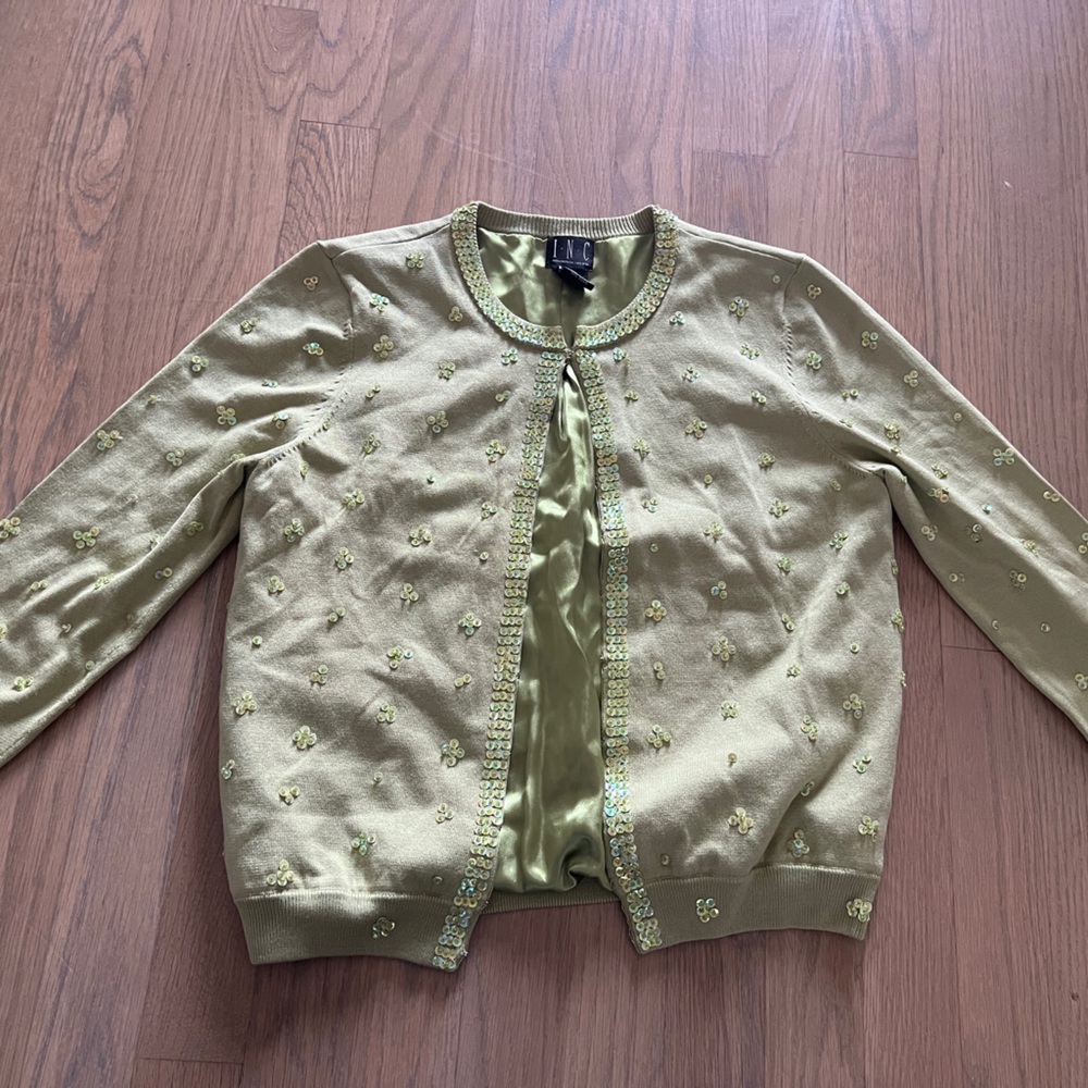 INC International Concepts Green Sequin Cardigan